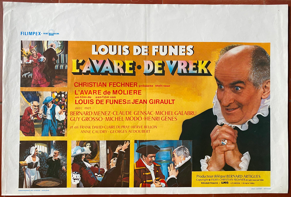 Affiche belge L'AVARE Jean Girault LOUIS DE FUNES 37x54cm 1980 – CINEAD
