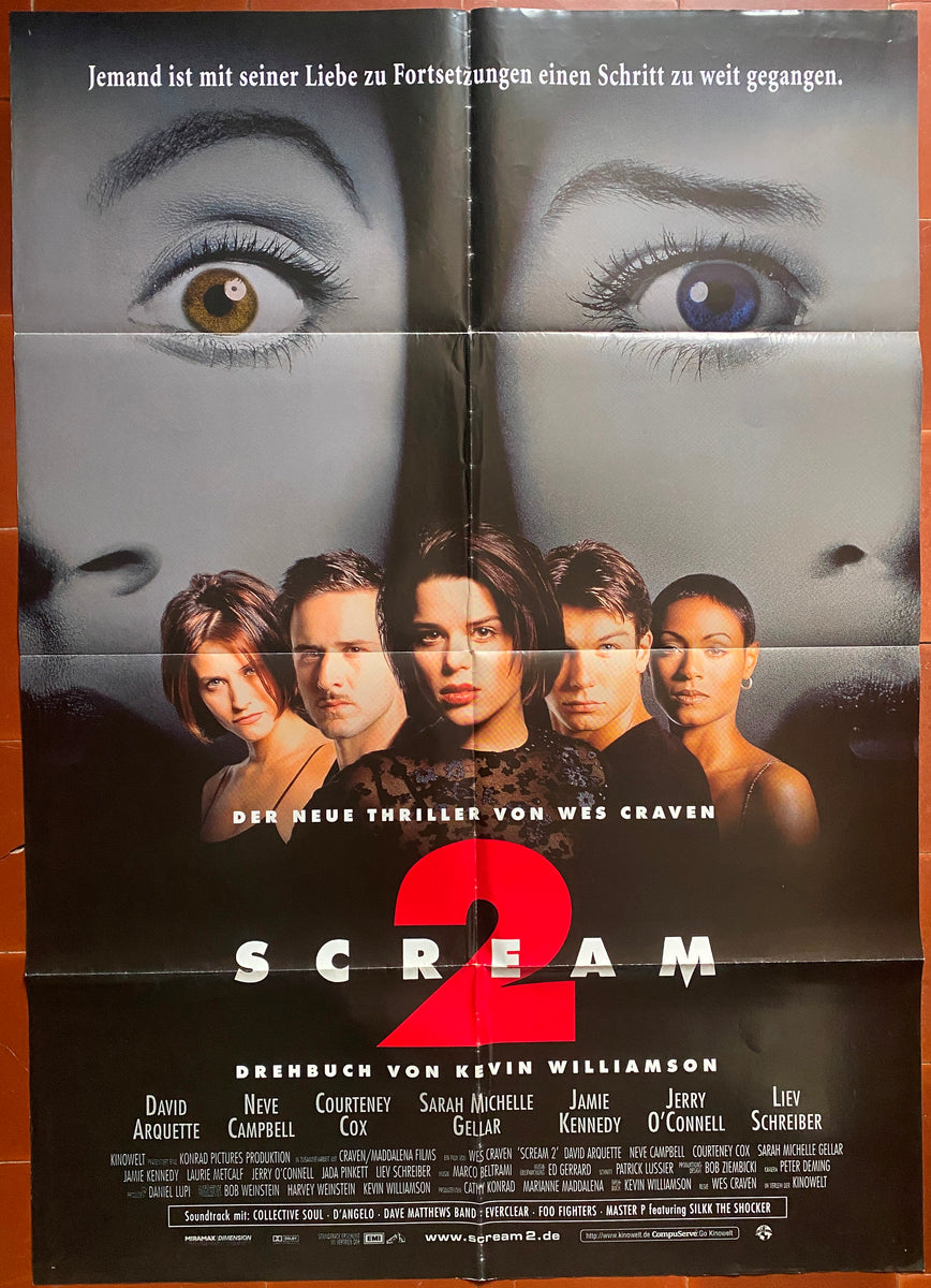 Affiche allemande SCREAM 2 Wes Craven NEVE CAMPBELL Courteney Cox 84x1 ...